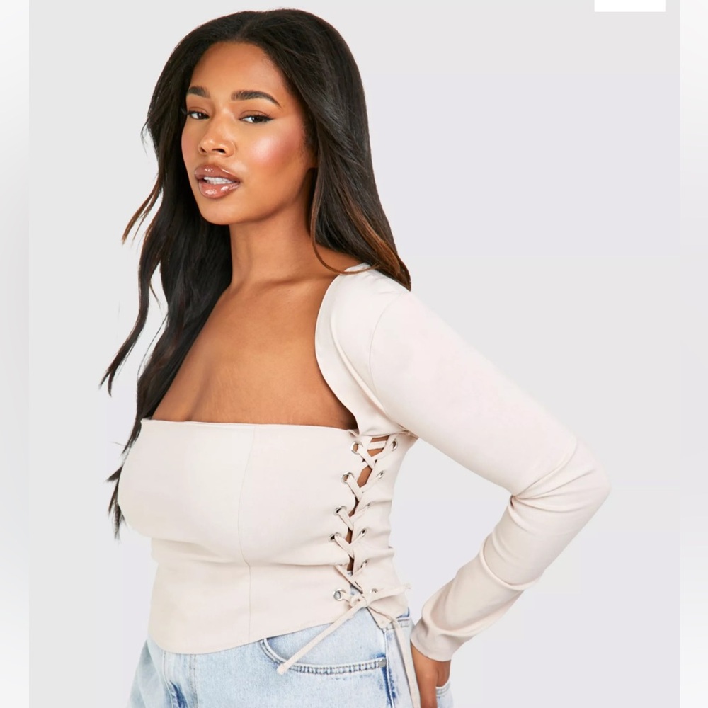 BENGALINE LACE-UP SQUARE NECK CORSET TOP